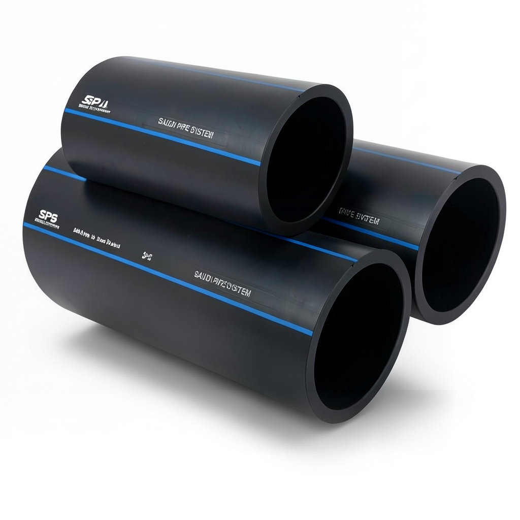 مواسير HDPE PE 100 ضغط 1 بار قطر خارجي 560 مم سمك 50.8 مم لون أسود | مصنع أنظمة الانابيب السعودي (SPS)