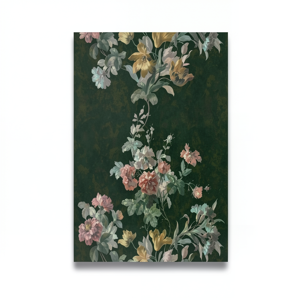 Floral Wallpaper 10 m x 0.70 m Dark Green, Model 13017