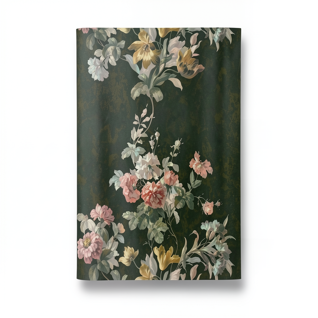 Floral Wallpaper 10 m x 0.70 m Dark Green, Model 13017