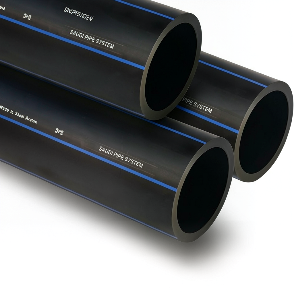 أنابيب HDPE السعودي PE 80 ضغط 8 بار قطر خارجي 50 مم سمك 3 مم لون أسود | مصنع أنظمة الانابيب السعودي (SPS)