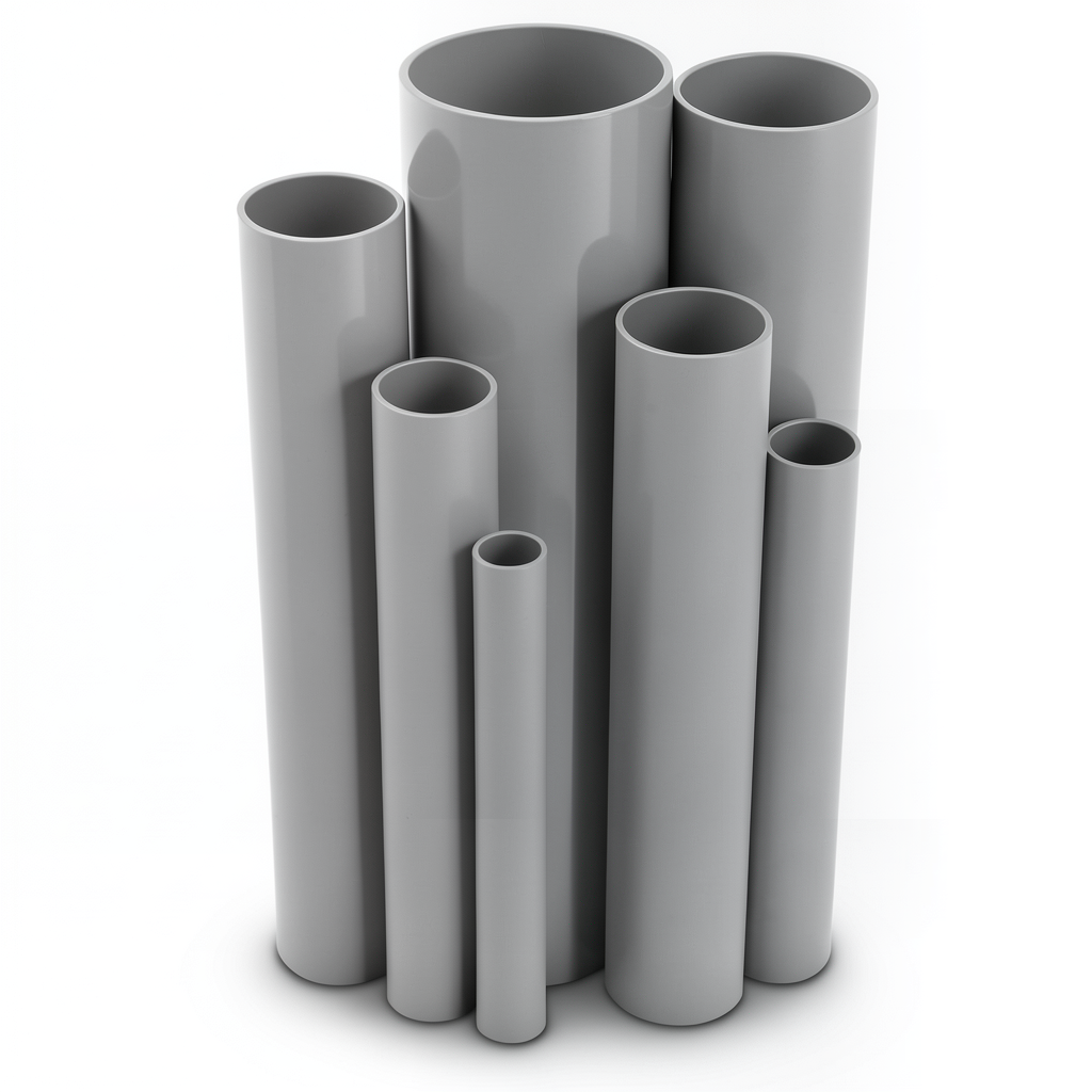 مواسير UPVC ضغط 2.5 بار قطر خارجي 200 مم سمك 1.8 مم لون رمادي