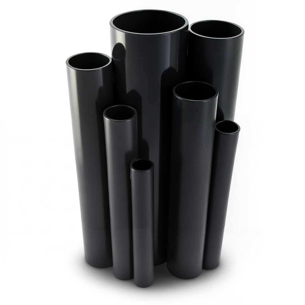 مواسير UPVC ضغط 2.5 بار قطر خارجي 200 مم سمك 1.8 مم لون اسود