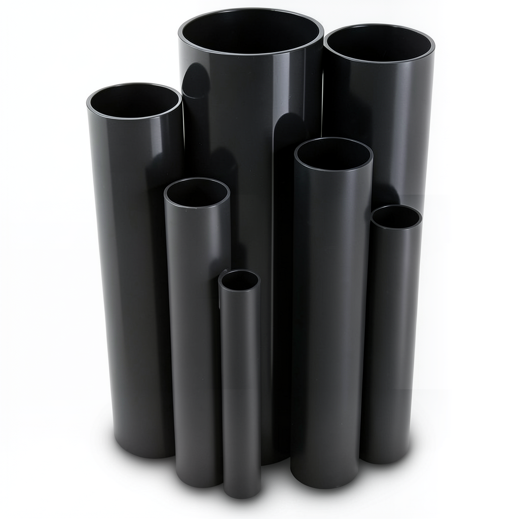 UPVC Pipes 10 Bar Pressure 200 mm Diameter 9.6 mm Thickness Black