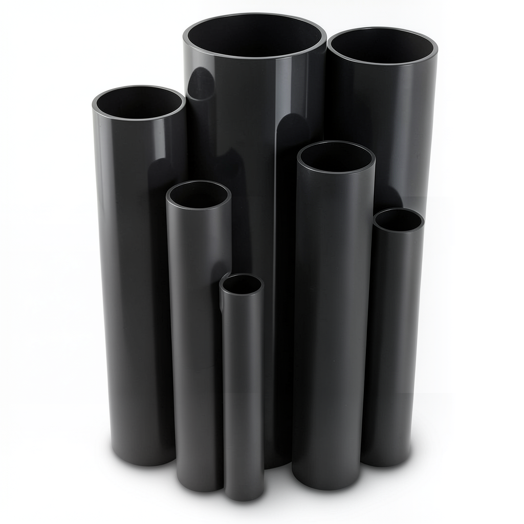 مواسير UPVC ضغط 10 بار قطر خارجي 200 مم سمك 9.6 مم لون اسود