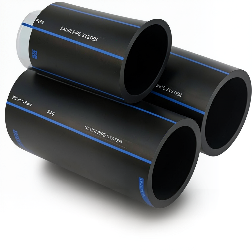 أنابيب HDPE السعودي PE 80 ضغط 8 بار قطر خارجي 75 مم سمك 4.5 مم لون أسود | مصنع أنظمة الانابيب السعودي (SPS)