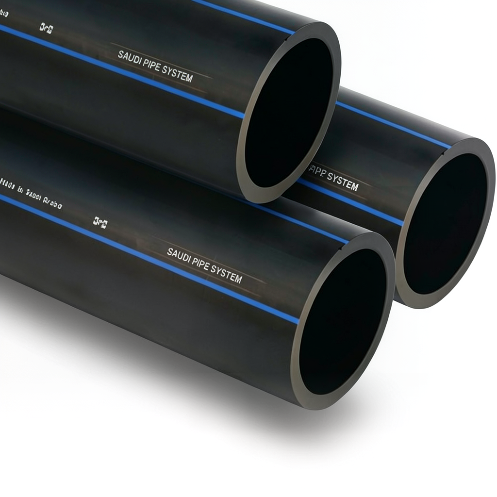 أنابيب HDPE السعودي PE 80 ضغط 8 بار قطر خارجي 90 مم سمك 5.4 مم لون اسود | مصنع أنظمة الانابيب السعودي (SPS)