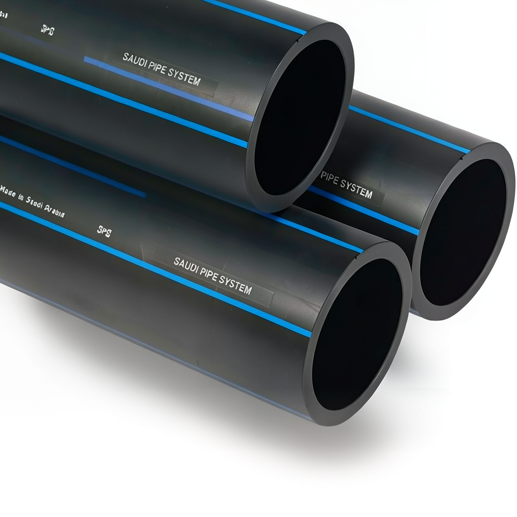 أنابيب HDPE السعودي PE 80 ضغط 8 بار قطر خارجي 90 مم سمك 5.4 مم لون اسود | مصنع أنظمة الانابيب السعودي (SPS)
