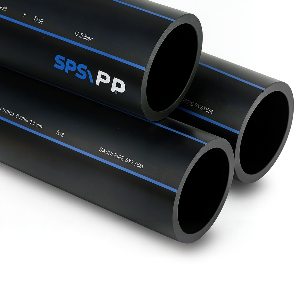 أنابيب HDPE SPS PE 80 ضغط 12.5 بار قطر خارجي 90 مم سمك 8.2 مم أسود | مصنع أنظمة الانابيب السعودي (SPS)