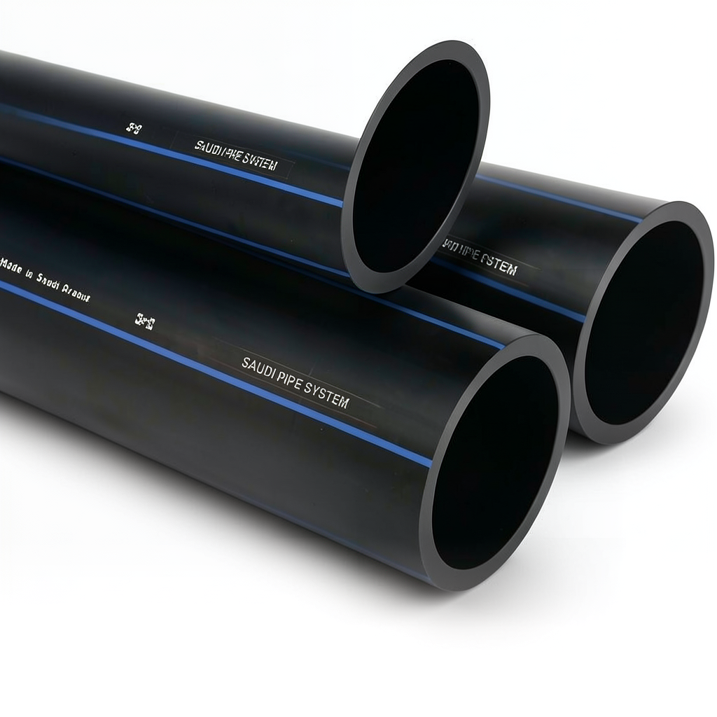 أنابيب HDPE السعودي PE 80 ضغط 8 بار قطر خارجي 110 مم سمك 6.6 مم لون اسود | مصنع أنظمة الانابيب السعودي (SPS)