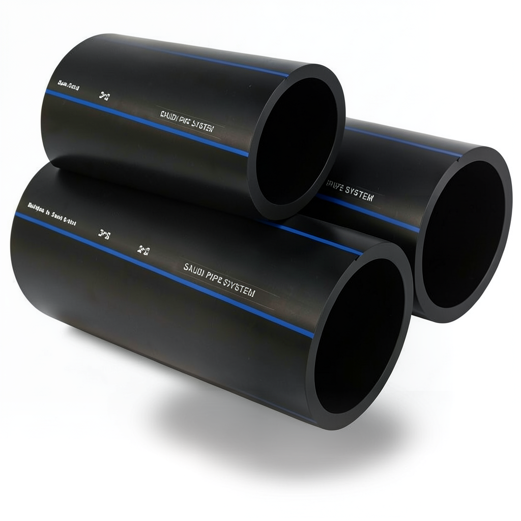 مواسير HDPE السعودي PE 80 ضغط 8 بار قطر خارجي 140 مم سمك 8.3 مم لون اسود | مصنع أنظمة الانابيب السعودي (SPS)
