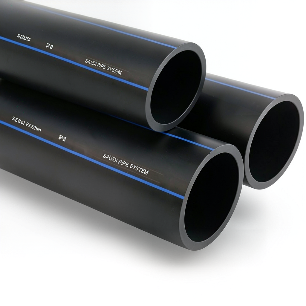 مواسير HDPE PE 80 ضغط 5 بار قطر خارجي 160 مم سمك 6.2 مم لون أسود | مصنع أنظمة الانابيب السعودي (SPS)