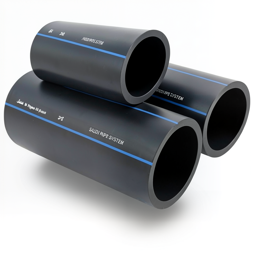 مواسير HDPE السعودي PE 80 ضغط 8 بار قطر خارجي 160 مم سمك 9.5 مم لون اسود | مصنع أنظمة الانابيب السعودي (SPS)