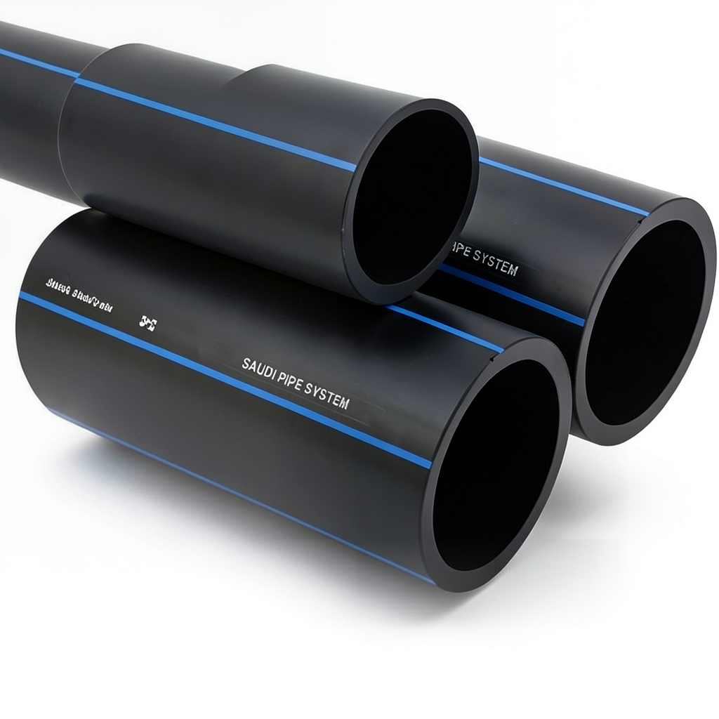 مواسير HDPE السعودي PE 80 ضغط 5 بار قطر خارجي 180 مم سمك 6.9 مم لون اسود | مصنع أنظمة الانابيب السعودي (SPS)