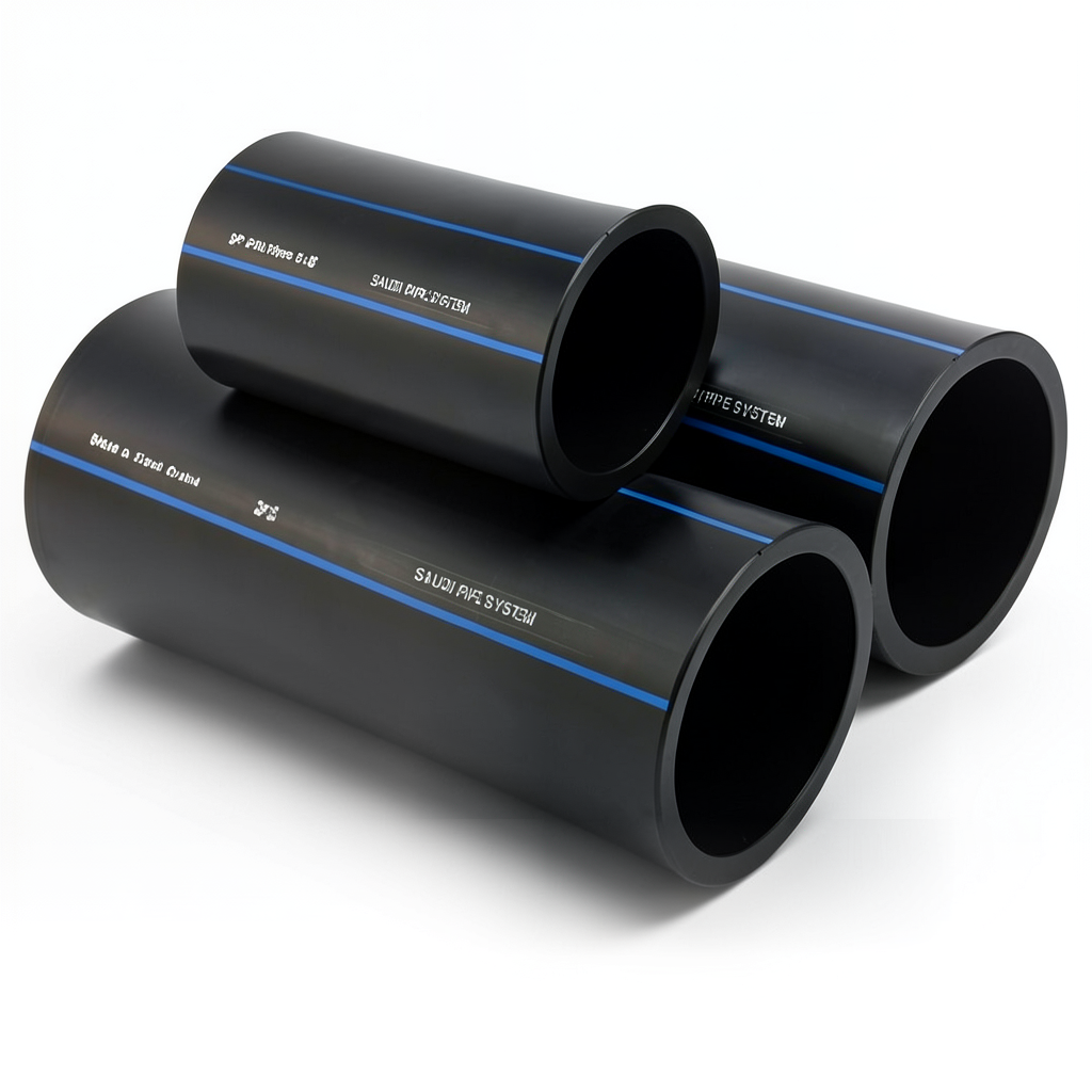 مواسير HDPE السعودي PE 80 ضغط 5 بار قطر خارجي 180 مم سمك 6.9 مم لون اسود | مصنع أنظمة الانابيب السعودي (SPS)