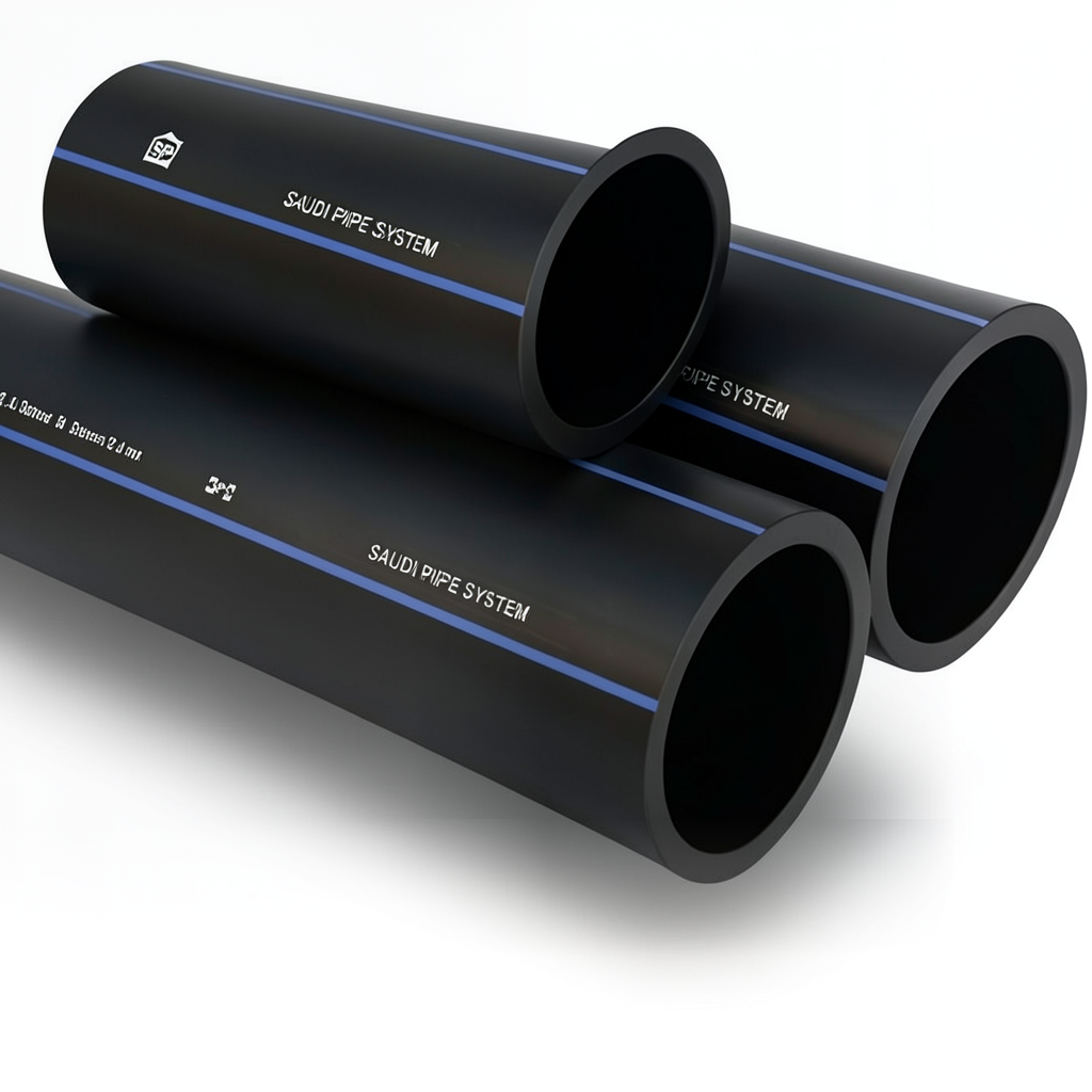 مواسير HDPE السعودي PE 80 ضغط 12.5 بار قطر خارجي 180 مم سمك 16.4 مم لون أسود | مصنع أنظمة الانابيب السعودي (SPS)