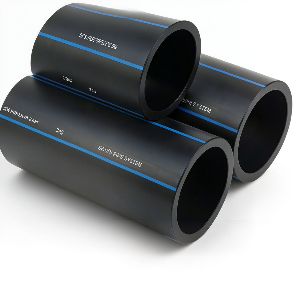 مواسير HDPE PE 80 ضغط 8 بار قطر خارجي 180 مم سمك 10.7 مم لون أسود | مصنع أنظمة الانابيب السعودي (SPS)