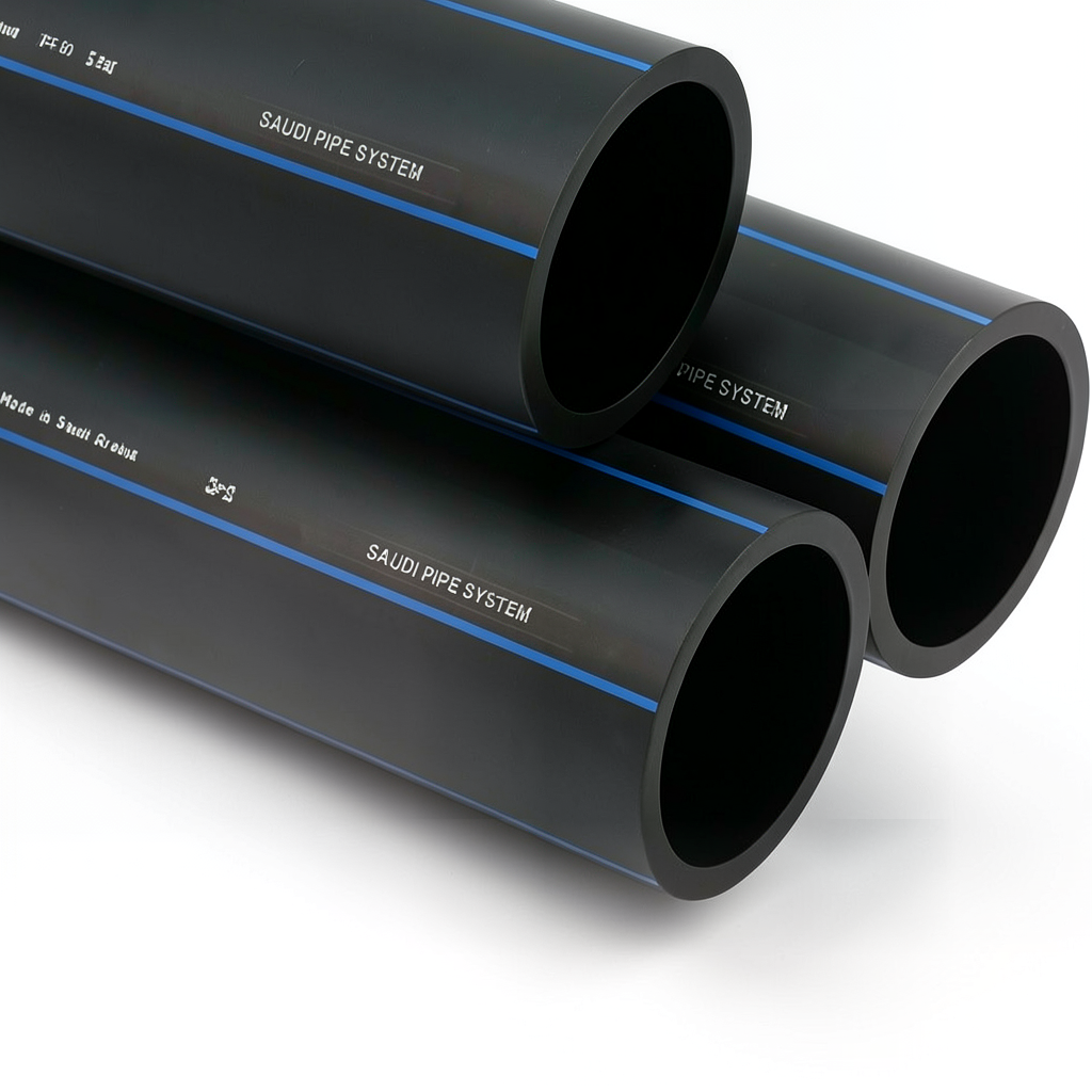 مواسير HDPE السعودي PE 80 ضغط 5 بار قطر خارجي 200 مم سمك 7.7 مم لون اسود | مصنع أنظمة الانابيب السعودي (SPS)