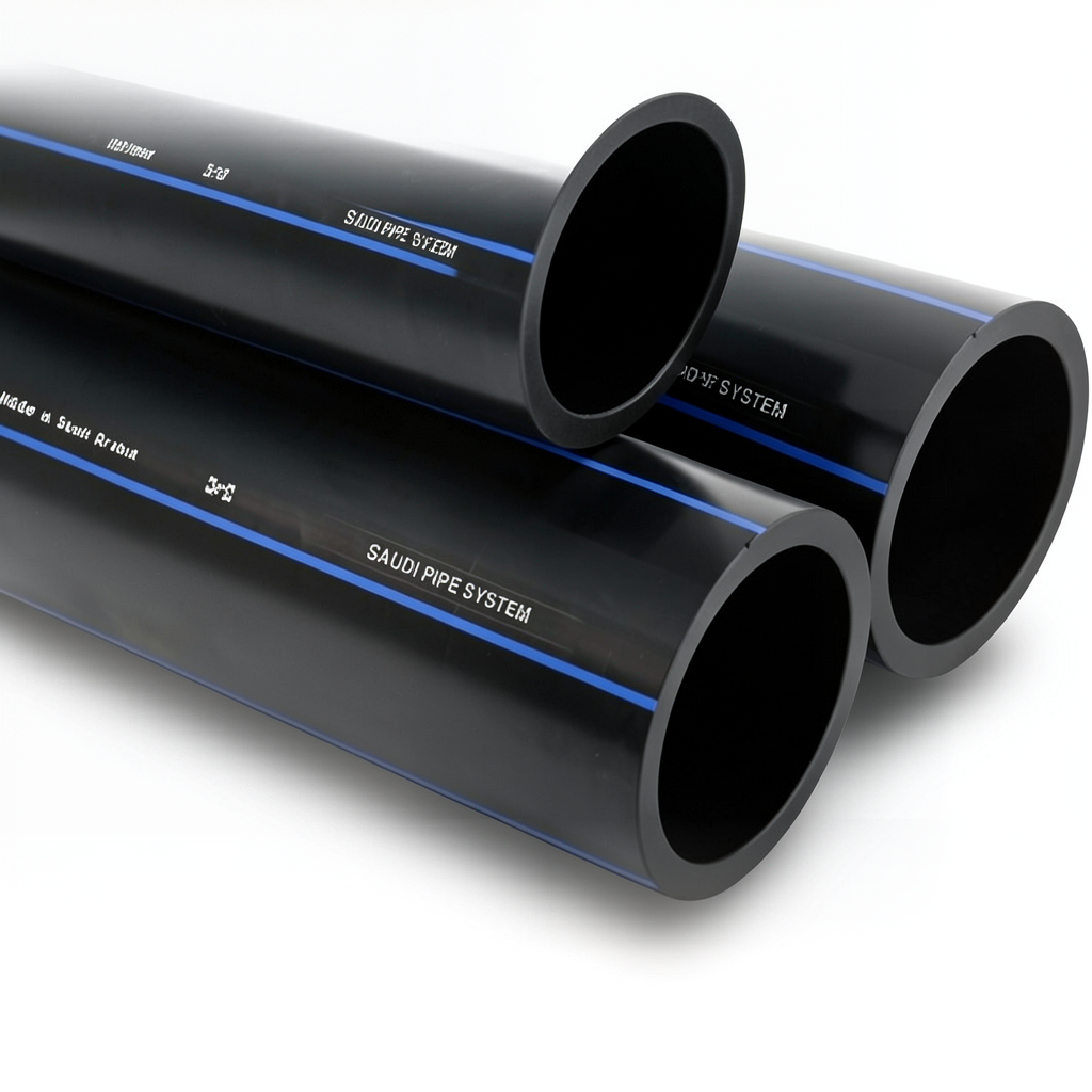 مواسير HDPE السعودي PE 80 ضغط 5 بار قطر خارجي 225 مم سمك 8.6 مم لون اسود | مصنع أنظمة الانابيب السعودي (SPS)