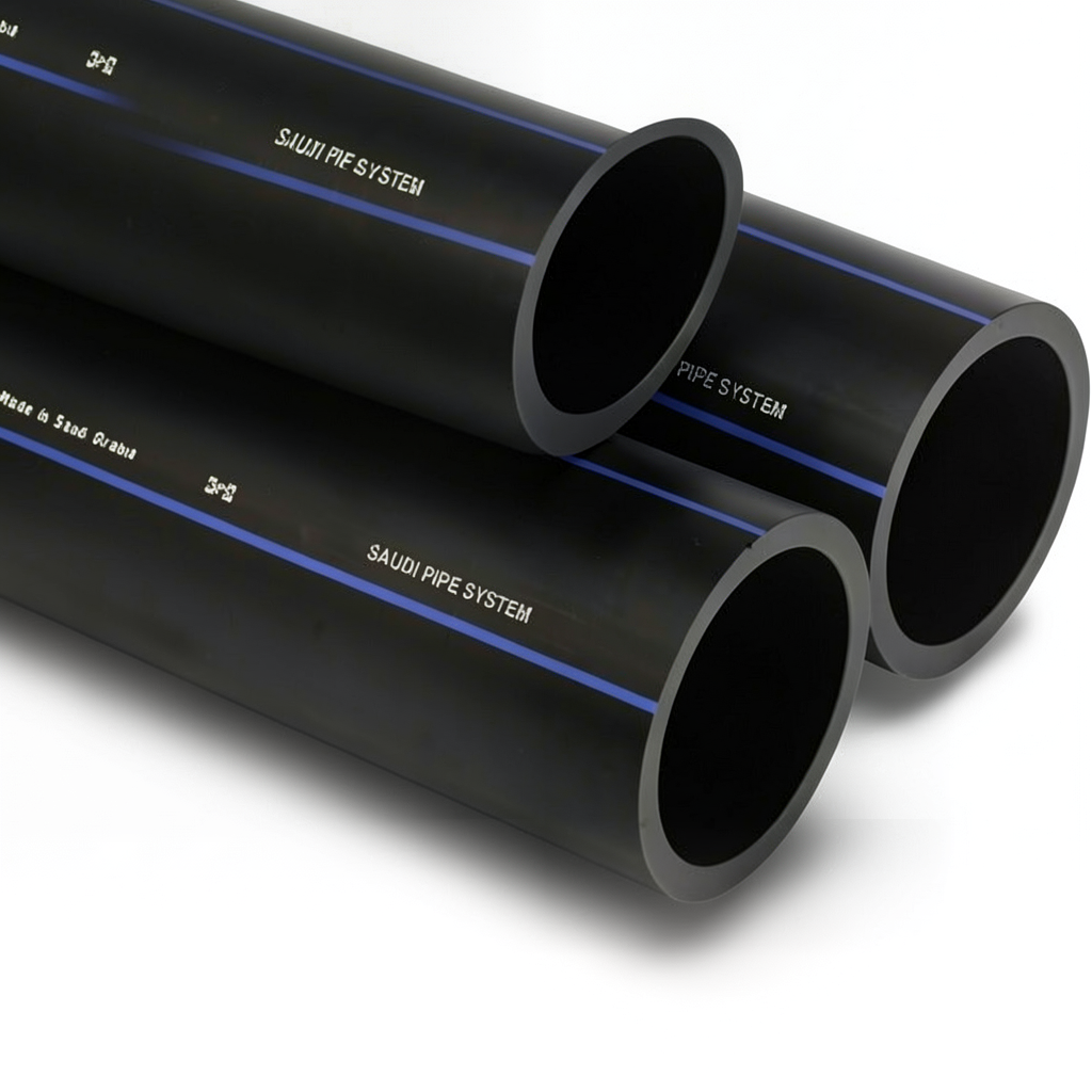 مواسير HDPE السعودي PE 80 ضغط 8 بار قطر خارجي 250 مم سمك 14.8 مم لون اسود | مصنع أنظمة الانابيب السعودي (SPS)