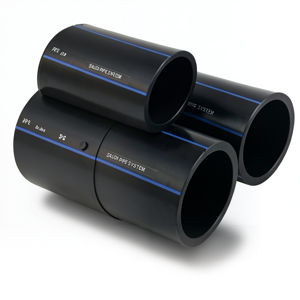 مواسير HDPE السعودي PE 80 ضغط 12.5 بار قطر خارجي 250 مم سمك 22.7 مم لون اسود | مصنع أنظمة الانابيب السعودي (SPS)