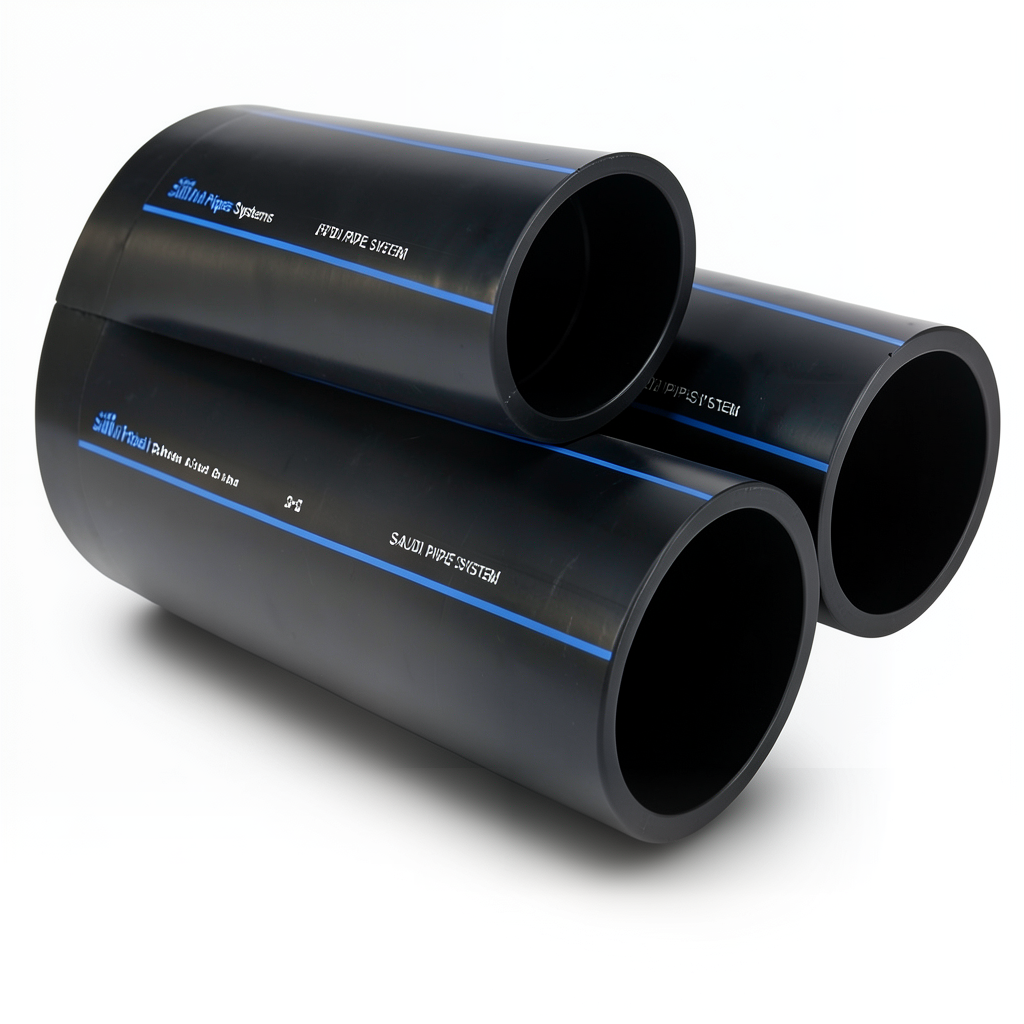 مواسير HDPE السعودي PE 80 ضغط 12.5 بار قطر خارجي 280 مم سمك 25.4 مم لون اسود | مصنع أنظمة الانابيب السعودي (SPS)
