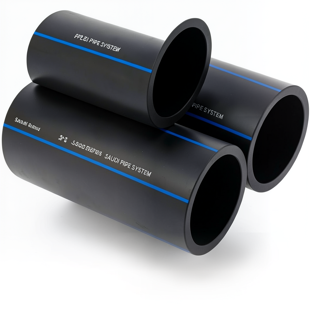 أنابيب SPS HDPE السعودي PE 80 ضغط 5 بار قطر خارجي 355 مم سمك 13.6 مم لون أسود | مصنع أنظمة الانابيب السعودي (SPS)