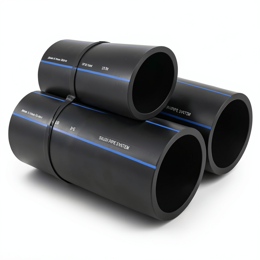 أنابيب HDPE السعودي PE 80 ضغط 12.5 بار قطر خارجي 355 مم سمك 32.2 مم لون أسود | مصنع أنظمة الانابيب السعودي (SPS)
