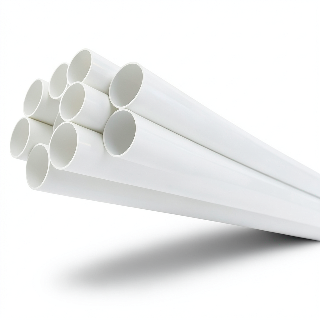 أنابيب UPVC ضغط اسمي 8.6 بار مقاس ½ 1 إنش سمك 1.52 مم لون أبيض