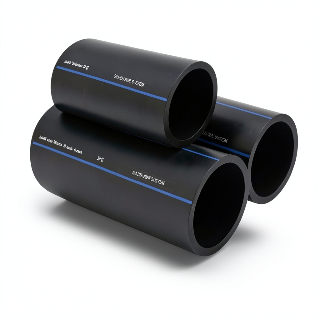 مواسير HDPE السعودي PE 80 ضغط 5 بار قطر خارجي 630 مم سمك 24.1 مم لون اسود | مصنع أنظمة الانابيب السعودي (SPS)