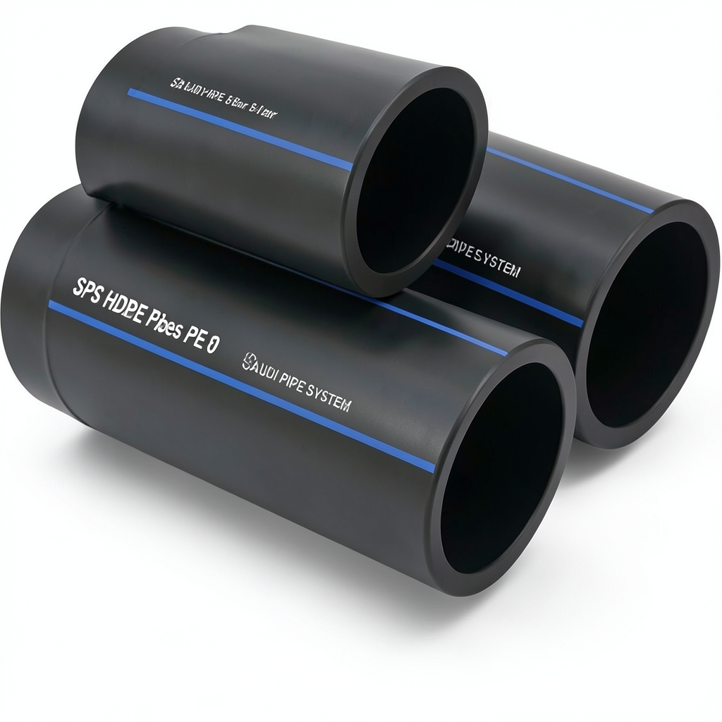 مواسير HDPE السعودي PE 80 ضغط 8 بار قطر خارجي 630 مم سمك 37.4 مم لون اسود | مصنع أنظمة الانابيب السعودي (SPS)