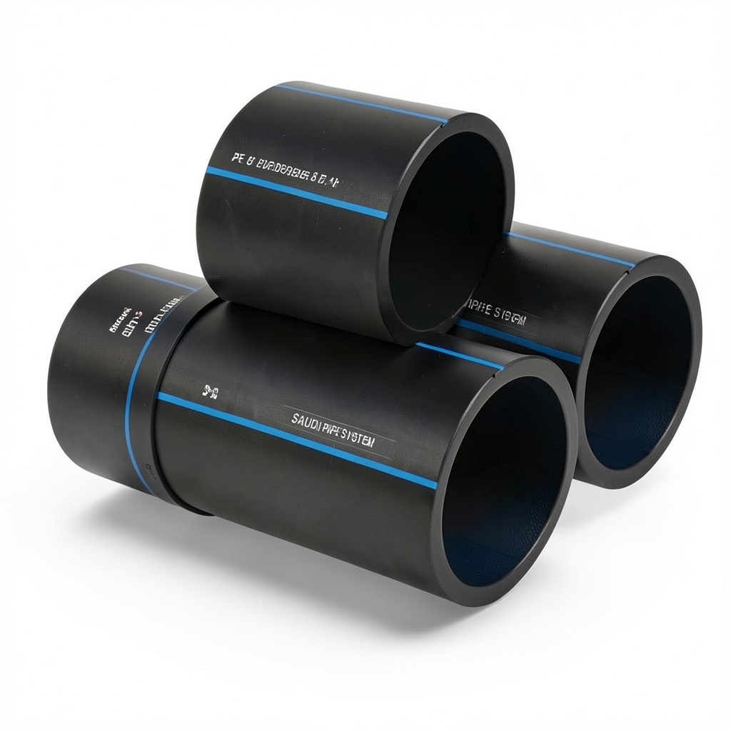 مواسير HDPE السعودي PE 80 ضغط 8 بار قطر خارجي 630 مم سمك 37.4 مم لون اسود | مصنع أنظمة الانابيب السعودي (SPS)
