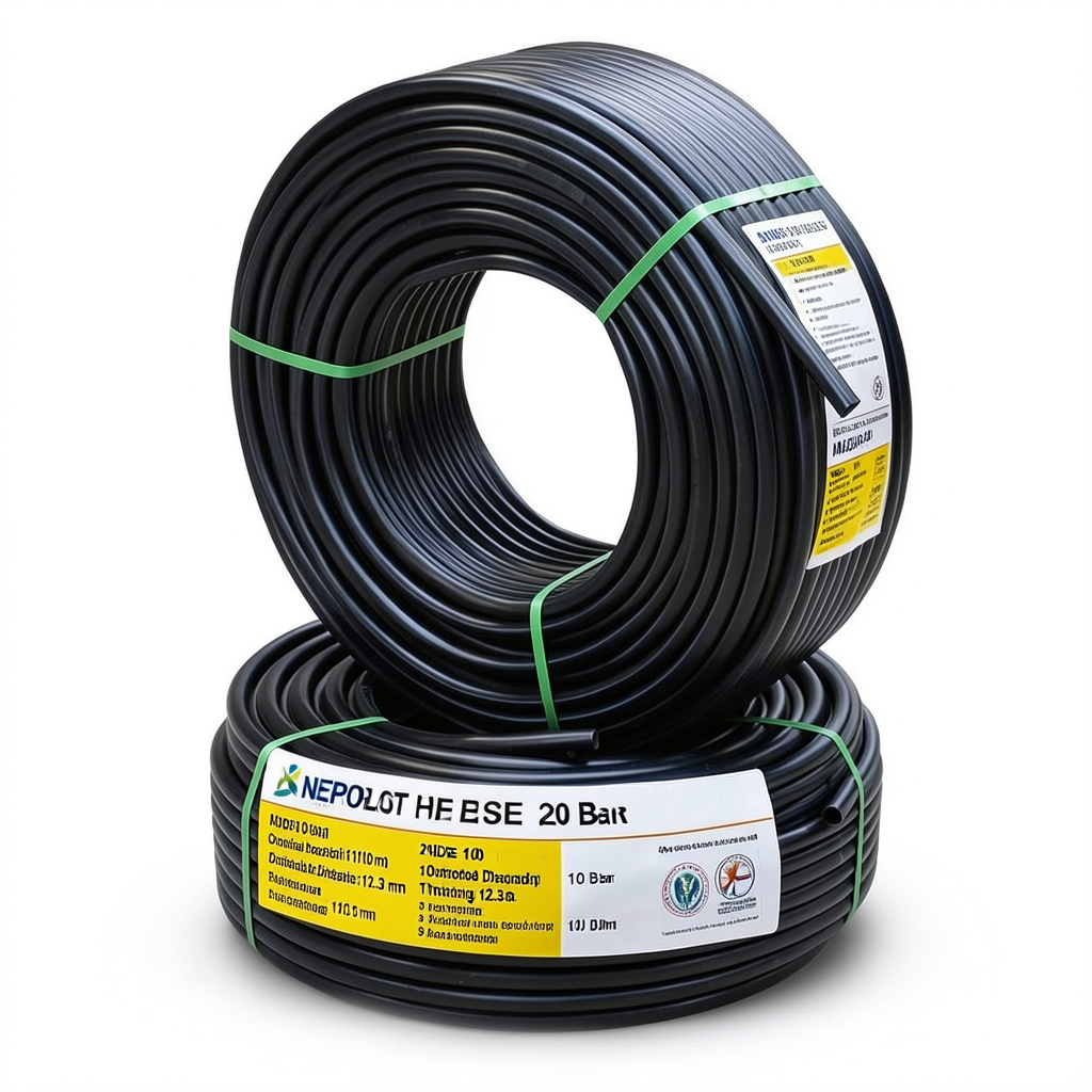 أنابيب HDPE PE 100 ضغط اسمي 20 بار قطر خارجي 110 مم سمك 12.3 مم لون أسود | نيبروبلاست