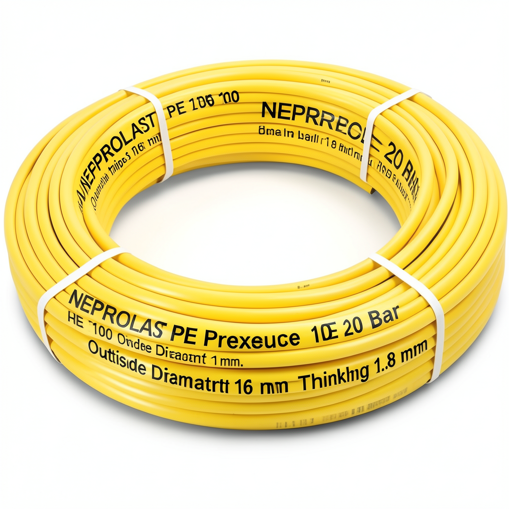 أنابيب HDPE PE 100 ضغط 20 بار قطر خارجي 16 مم سمك 1.8 مم لون أصفر | نيبروبلاست