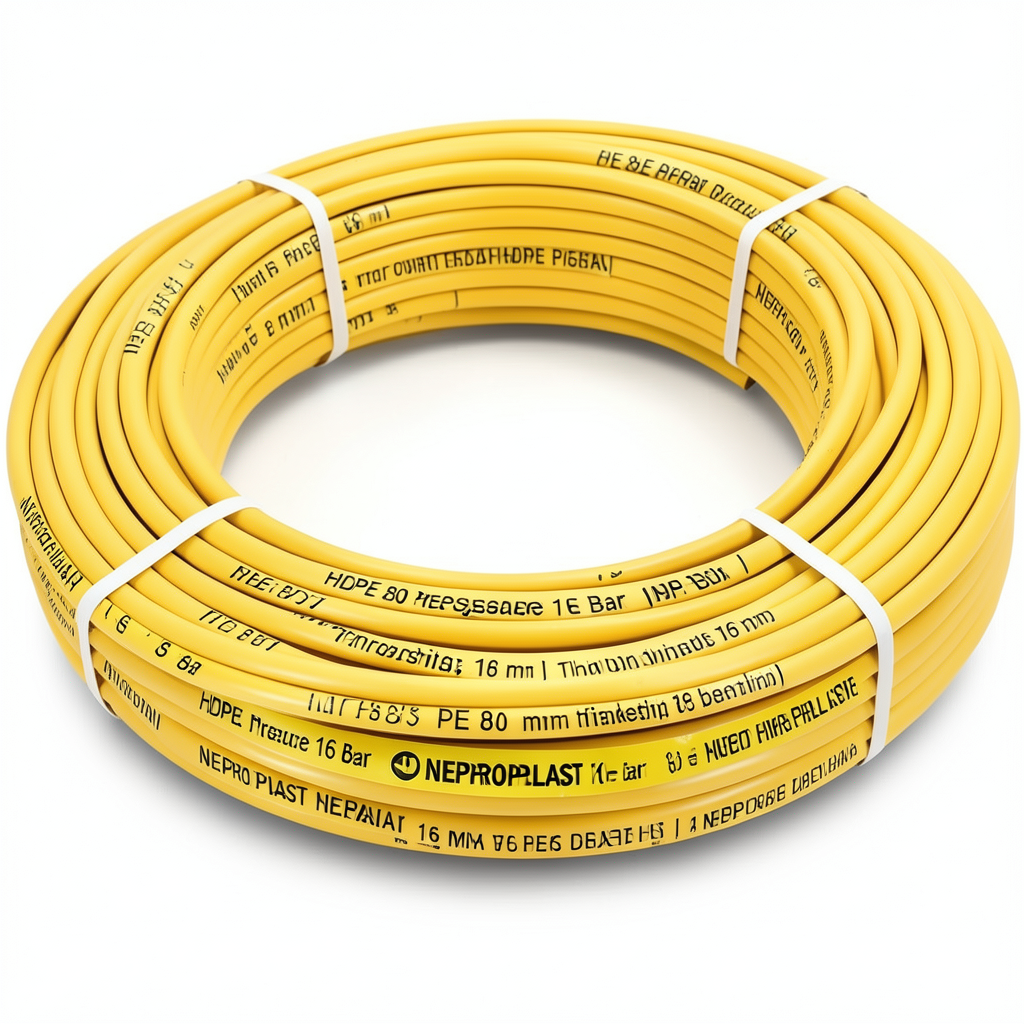 أنابيب HDPE PE 80 ضغط 16 بار قطر 16 مم سمك 1.8 مم لون أصفر | نيبروبلاست