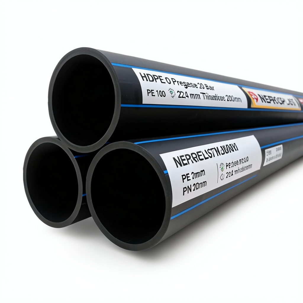 HDPE Pipes PE 100 Pressure 20 Bar 200 mm Diameter 22.4 mm Thickness Black | NEPROPLAST