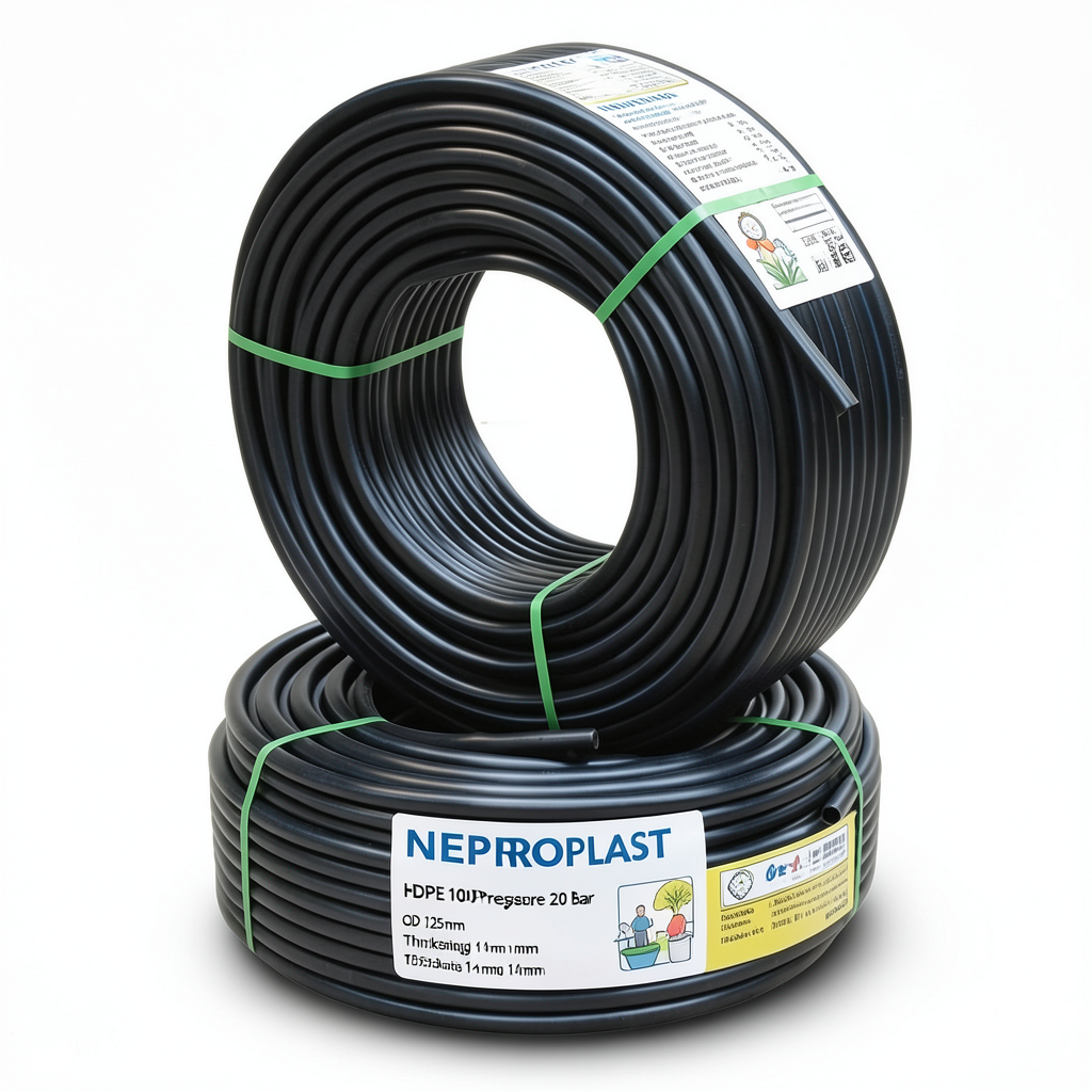 أنابيب HDPE PE 100 ضغط 20 بار قطر خارجي 125 مم سمك 14 مم لون أسود | نيبروبلاست