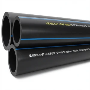 مواسير HDPE بولي ايثيلين عالي الكثافة PE 80 ضغط 16 بار قطر خارجي 140 مم سمك 15.7 مم أسود | نيبروبلاست