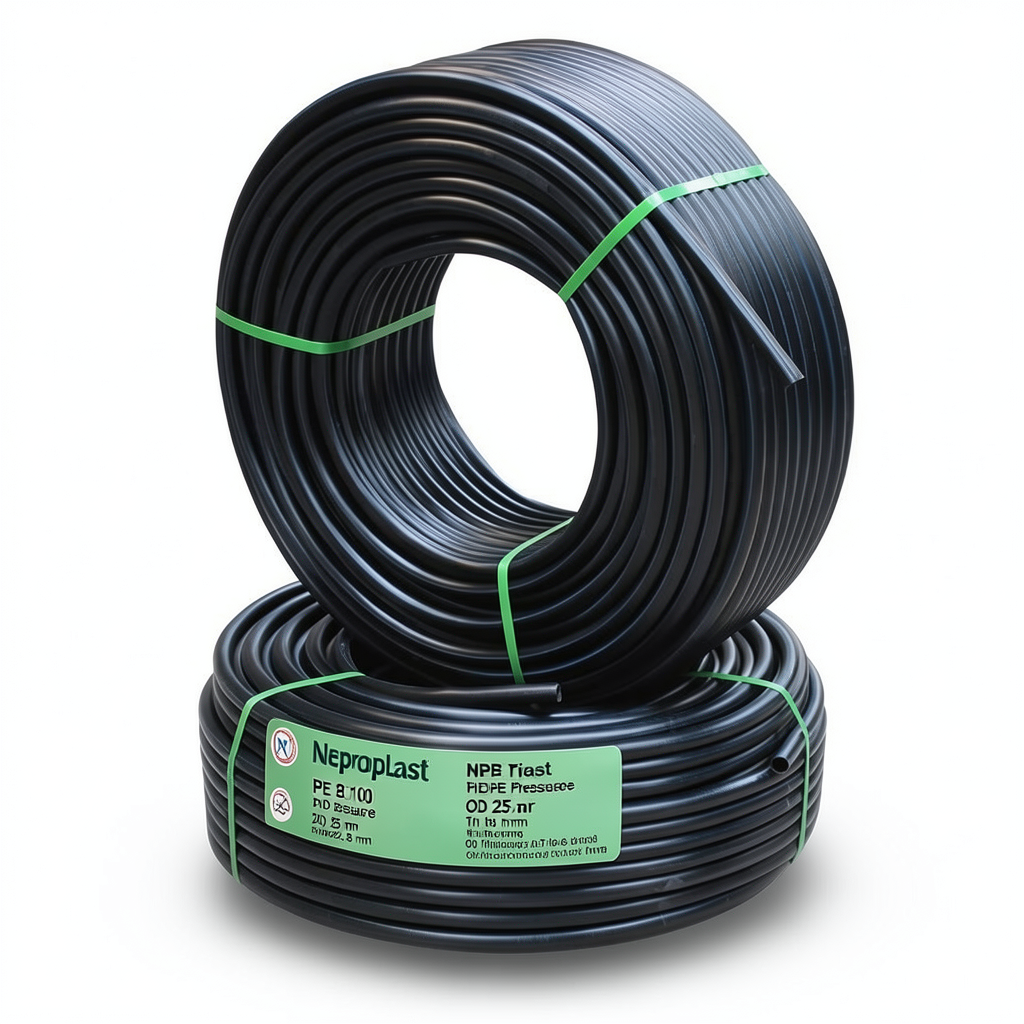 أنابيب HDPE نيبروبلاست PE 100 ضغط 20 بار قطر خارجي 25 مم سمك 2.8 مم لون أسود | نيبروبلاست