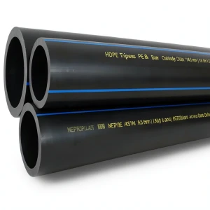 مواسير HDPE بولي ايثيلين عالي الكثافة PE 80 ضغط 16 بار قطر خارجي 140 مم سمك 15.7 مم أسود | نيبروبلاست