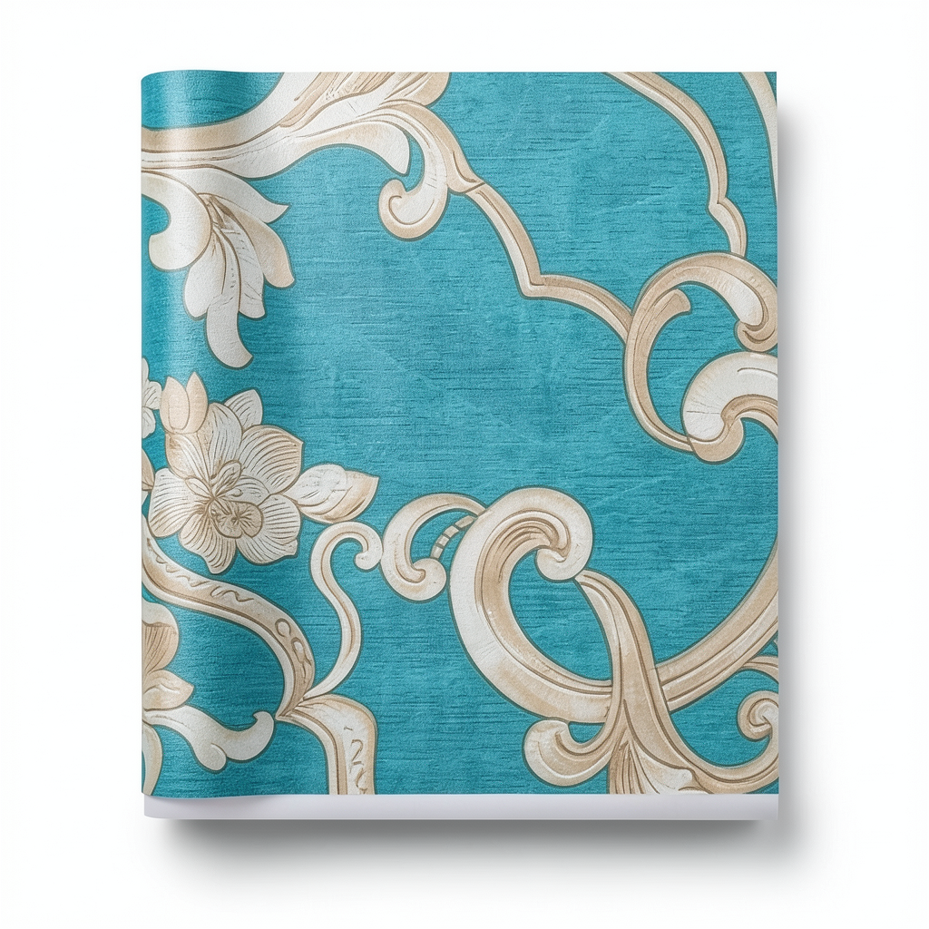 Italian Wallpaper Classic Design Turquoise Color, Size 10m x 0.70m, Model rc16068