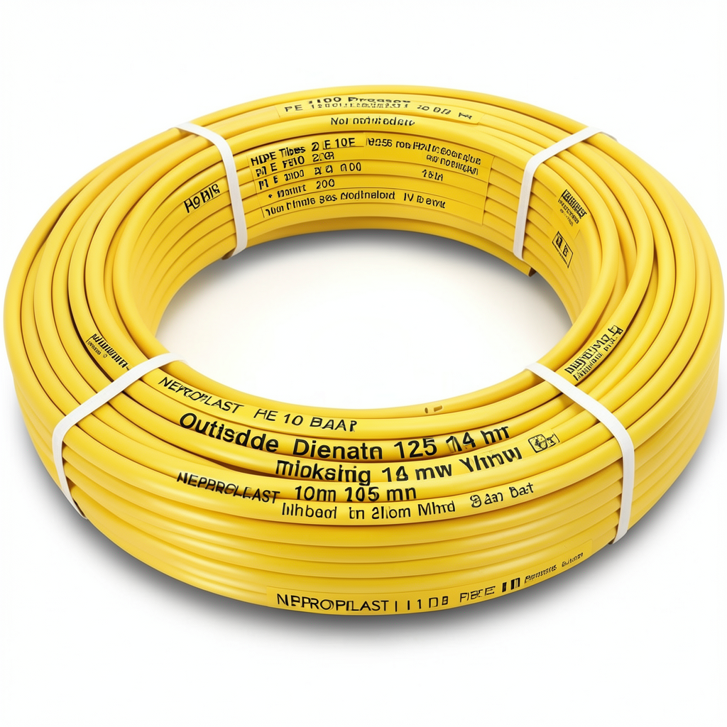 أنابيب HDPE PE 100 ضغط 20 بار قطر خارجي 125 مم سمك 14 مم لون أصفر | نيبروبلاست