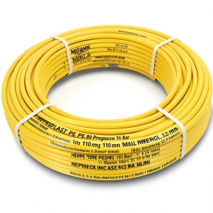 أنابيب HDPE PE 80 ضغط 16 بار قطر 110 مم سمك 12.3 مم لون أصفر | نيبروبلاست
