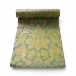 German Wallpaper, Green with Gold, Length 10 m, Width 0.53 m, Model 515831