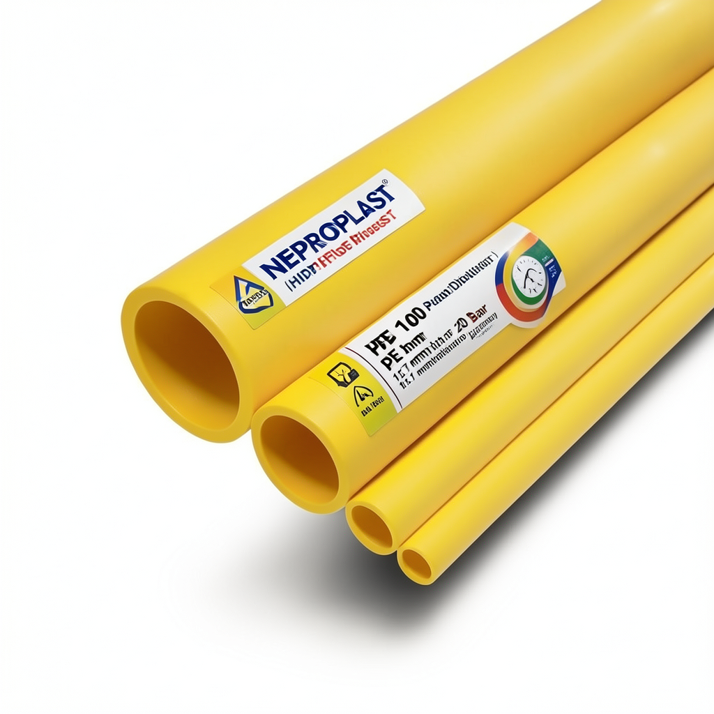 مواسير HDPE PE 100 ضغط 20 بار قطر 140 مم سمك 15.7 مم لون أصفر | نيبروبلاست