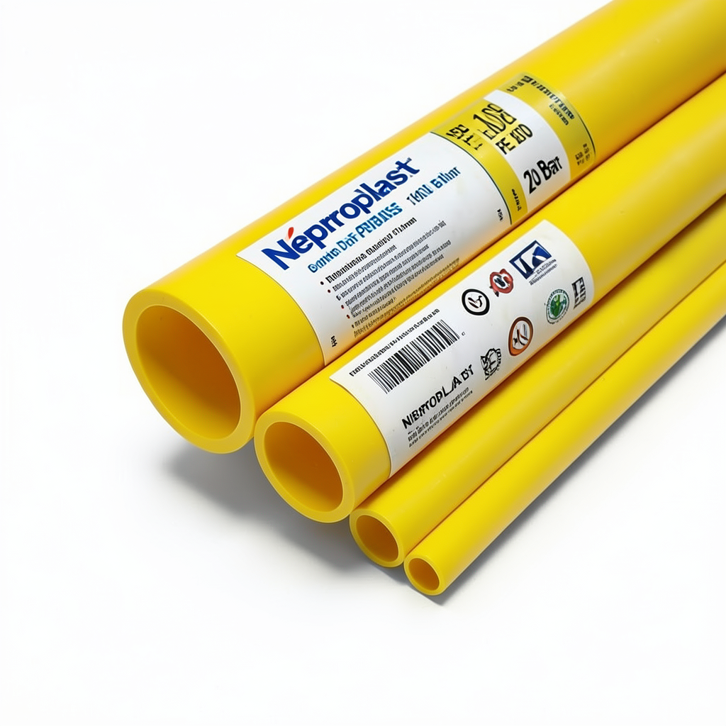 مواسير HDPE نيبروبلاست PE 100 ضغط 20 بار قطر خارجي 160 مم سمك 17.9 مم لون أصفر | نيبروبلاست