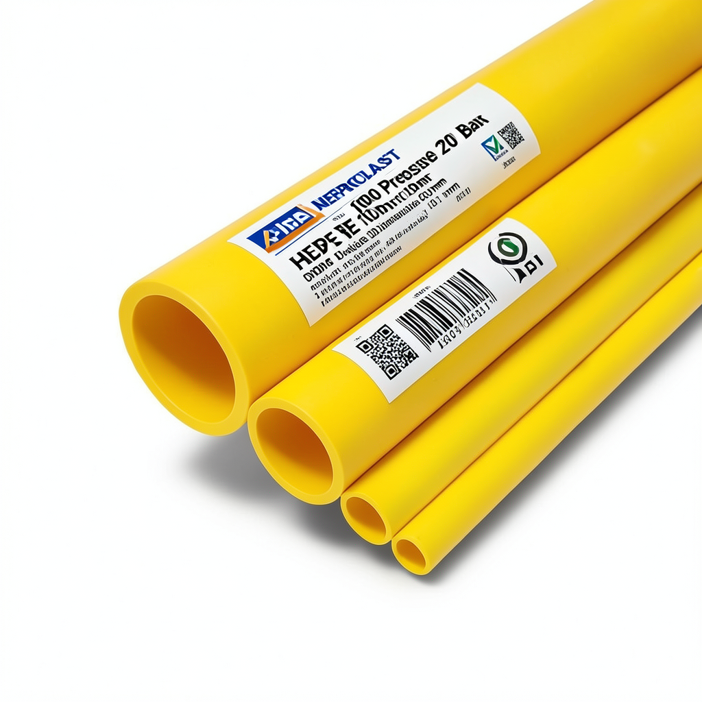 مواسير HDPE PE 100 ضغط 20 بار قطر خارجي 180 مم سمك 20.1 مم لون أصفر | نيبروبلاست