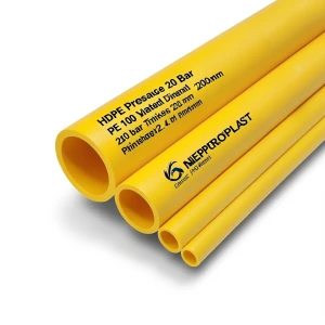 مواسير HDPE PE 100 ضغط 20 بار قطر 200 مم سمك 22.4 مم لون أصفر | نيبروبلاست
