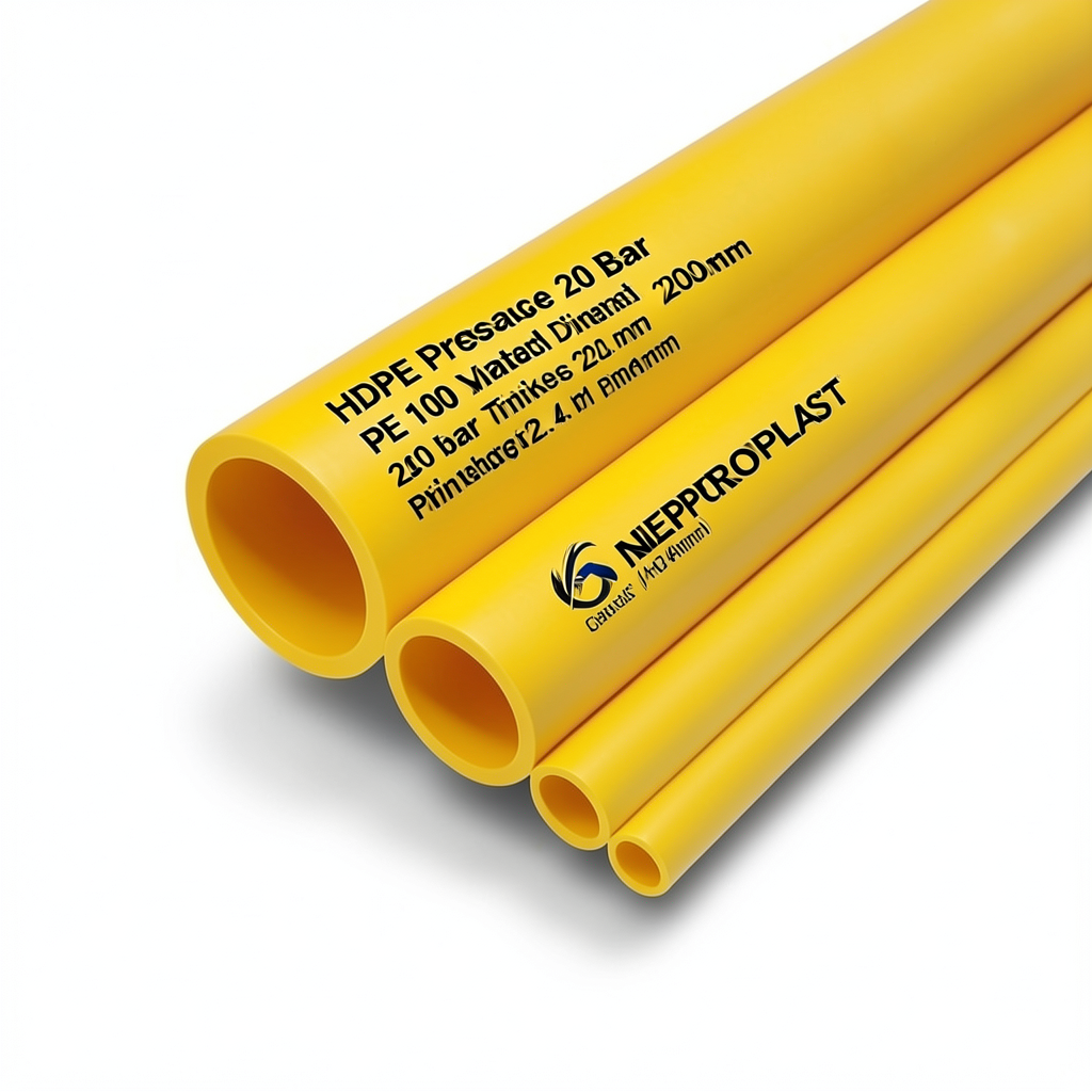 HDPE Pipes PE 100 Pressure 20 Bar Diameter 200 mm Thickness 22.4 mm Yellow | NEPROPLAST