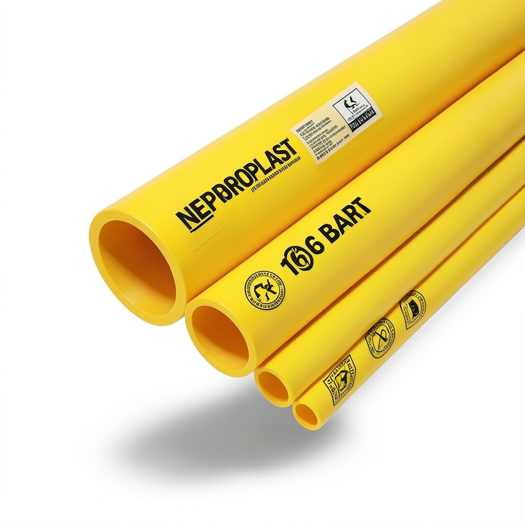 مواسير HDPE PE 80 ضغط 16 بار قطر خارجي 140 مم سمك 15.7 مم لون أصفر | نيبروبلاست