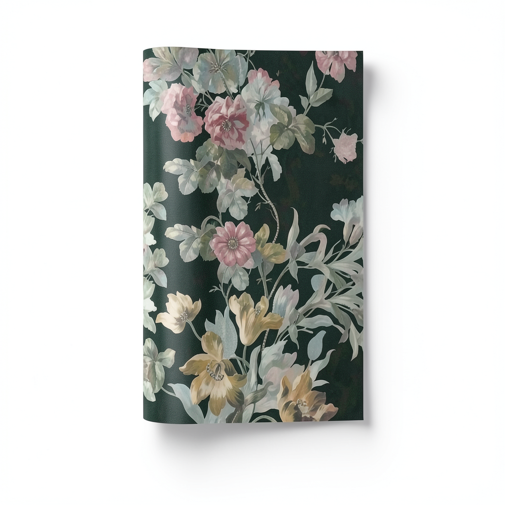 Italian Wallpaper Floral Design 10 m x 0.70 m Dark Green